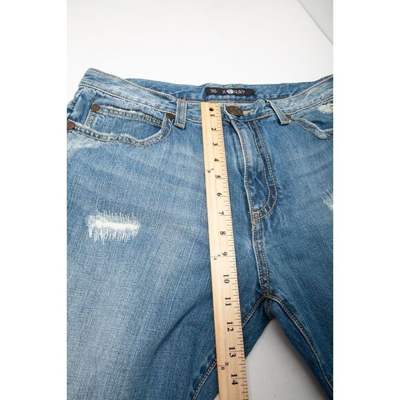 X-Ray Black Label Jeans Mens 36 x 31 Blue Distressed Medium Wash - Picture 8 of 12